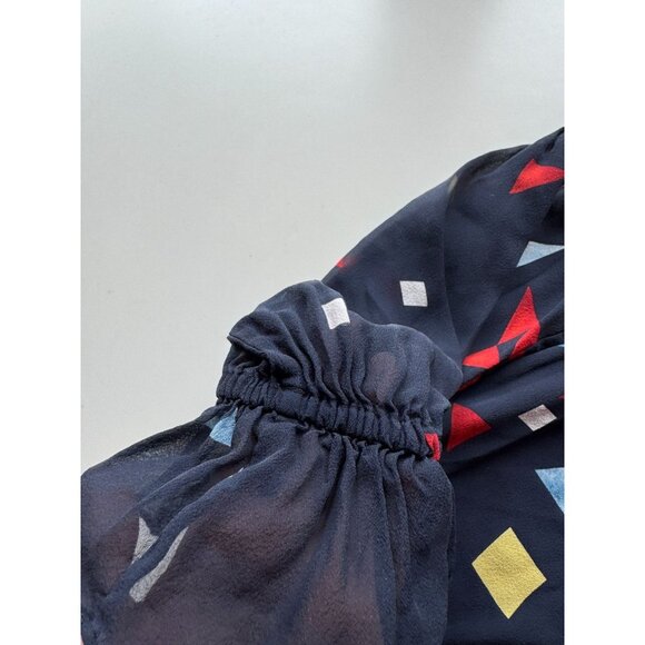 JOIE Burella Navy Geometric Print 100% Silk Georgette Ruffle Blouse, Size S - Picture 10 of 14
